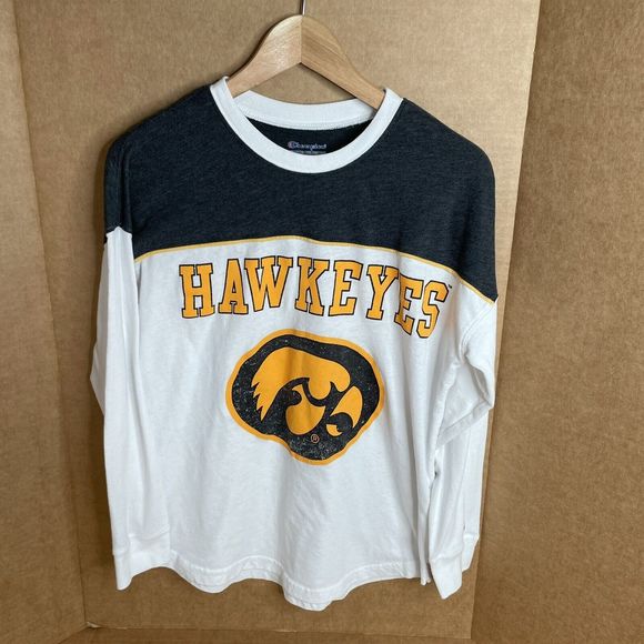 Iowa Hawkeyes Long Sleeve Shirt, Womens Small, Champion, White, Logo, Graphic - Picture 1 of 10